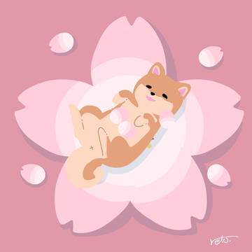柴犬、シェルティ、ボーダーコリー×桜