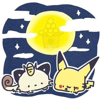 お月見ピカチュウ＆ニャース@フリーアイコン