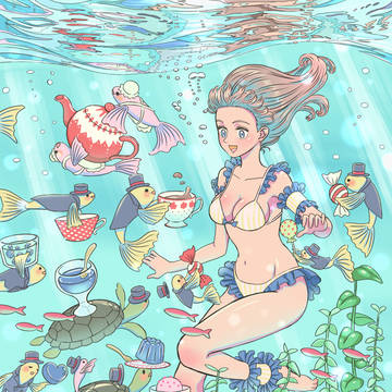 愉快な魚達の水中お茶会