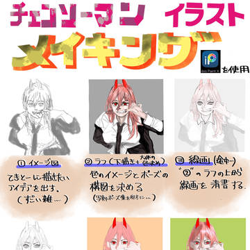 イラストメイキング チェンソーマンパワーちゃん