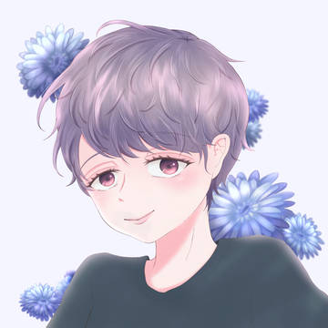 男の子と孔雀草