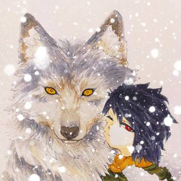 吹雪の中で狼と