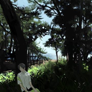 木陰で