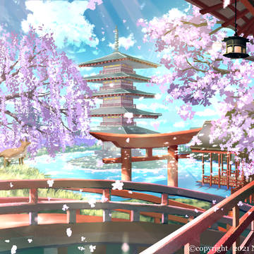 神社仏閣に花吹雪