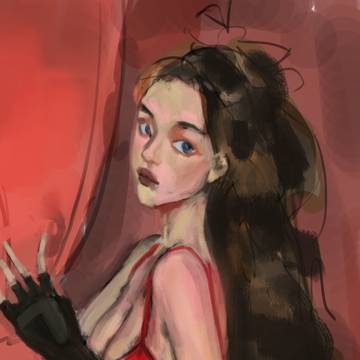 portrait number red dress