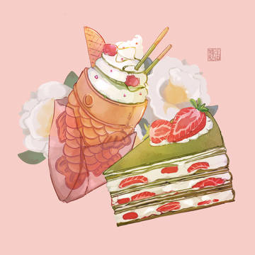 Pink and green desserts