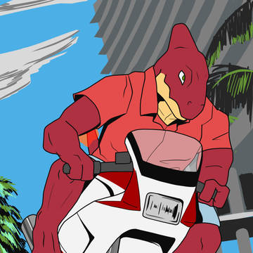 charmeleon on a motorbike