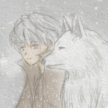 鉛筆画＋デジタル【狼と少年④】