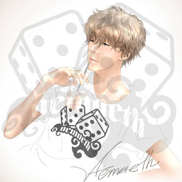 クリスタ練習ーカフェオレ男子水彩筆描き