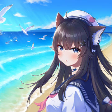海辺の黒猫少女