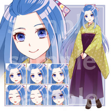 【キャラ販売】袴姿の青髪女性