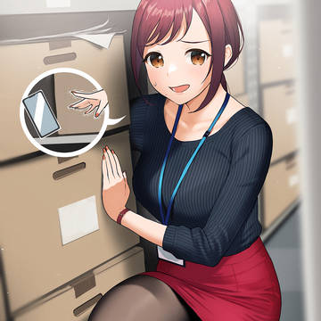隙間にスマホが落ちてしまってなかなか取れない先輩OLさん