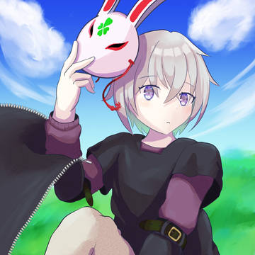 ウサギのお面と男の子