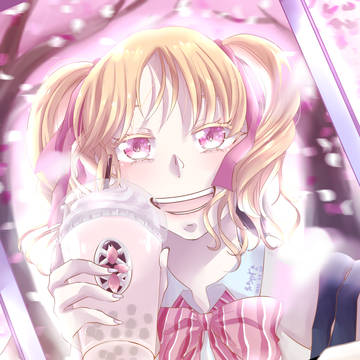 女子高生とボバフラペチーノのselfieです。