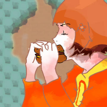 Chie eating burger