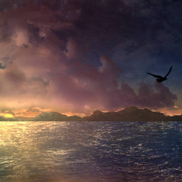 夕日と海と入道雲