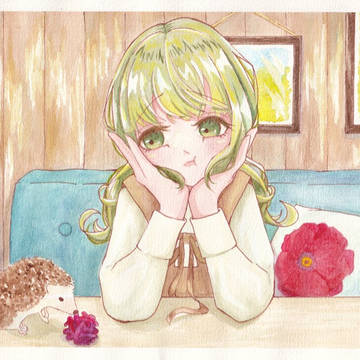 【透明水彩】女の子とハリネズミ