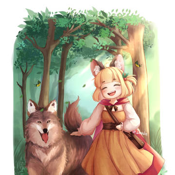 little girl with her fluffy wolf