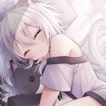 ぬいぐるみを抱きしめて寝る猫耳ちゃん