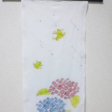 「紫陽花と雨蛙」手描き手ぬぐい