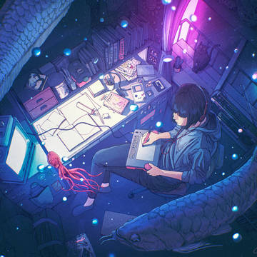 真夜中、お絵描き時間。