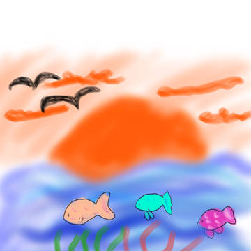 夕日の中で泳ぐ魚