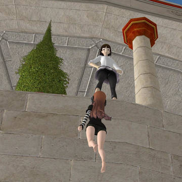 Makoto stomps on Futaba's hand