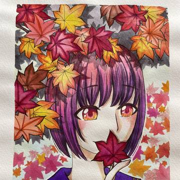 紅葉とセーラー服の女の子