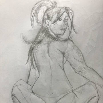 Sketch: of a woman squatting
