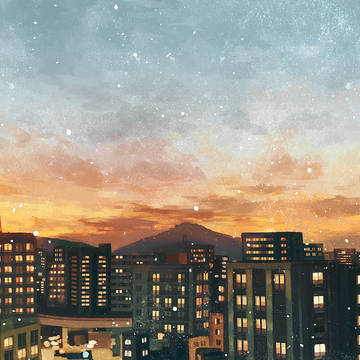 街灯りの夕暮れ