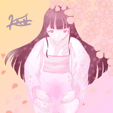 桜と着物少女 case6