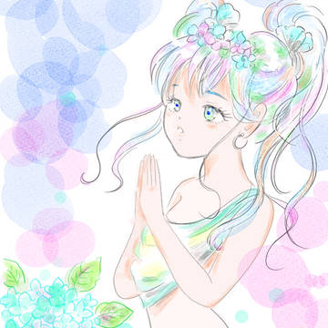 観音様とあじさい
