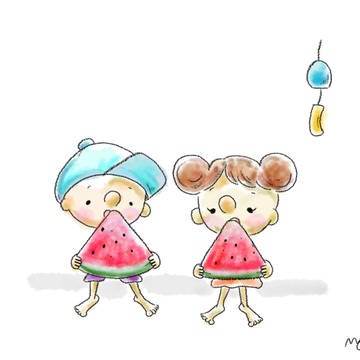 スイカを食べる子どもたち