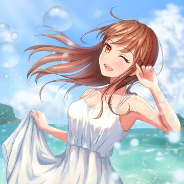 海ではしゃぐ白ワンピの女の子