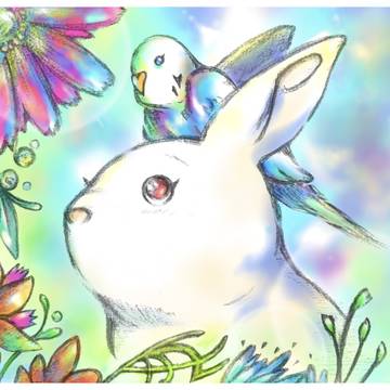 ウサギとインコ