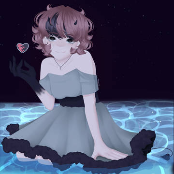 Painting of girl in lake