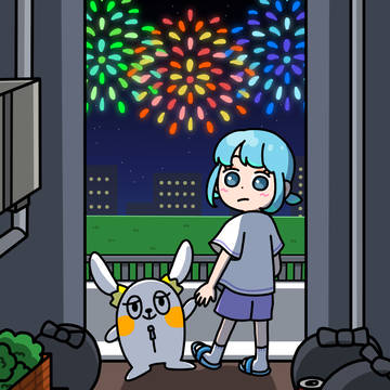 建物の間から見る花火