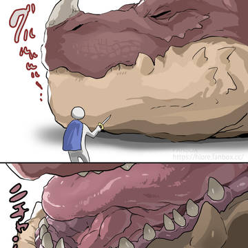 ドラゴンの舌に敗北し丸呑みされる勇者