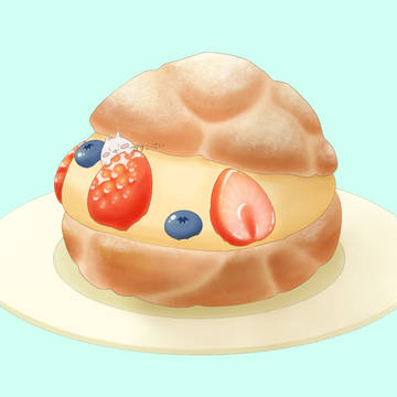 シュークリームにくっつくまるまるつるっとしたうさぎ