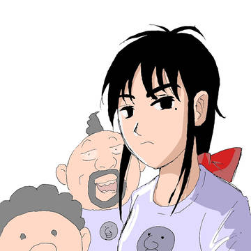 青い顔のTシャツを着た葛原さん