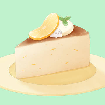レモンスフレチーズケーキに隠れるまるまるつるっとしたうさぎ
