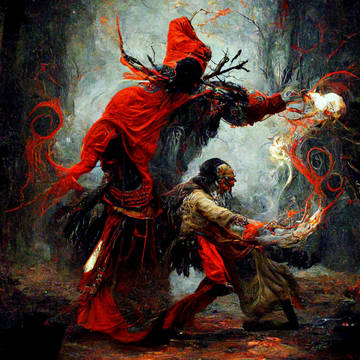 Red magician with black shaman