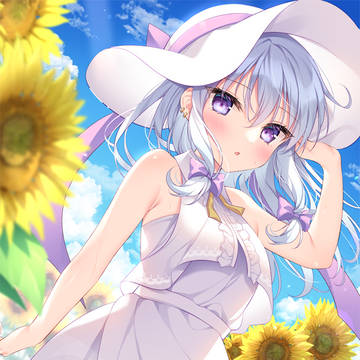 向日葵と白い影