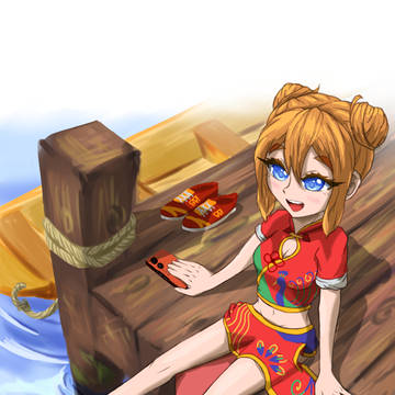 湖畔戲水