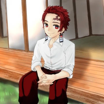 縁側と炭治郎