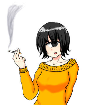 タバコ吸ってる単眼お姉さん