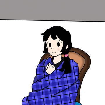 タオルケットを羽織る女