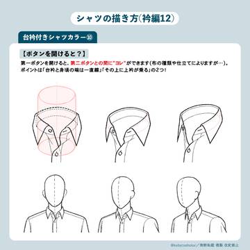 ワイシャツの描き方 襟編③(正面と斜め向きの描き方その2)