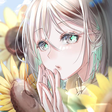 向日葵に囲まれて
