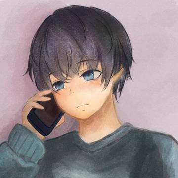深夜に寂しくて恋人に電話をかけている男の子を描く練習その②